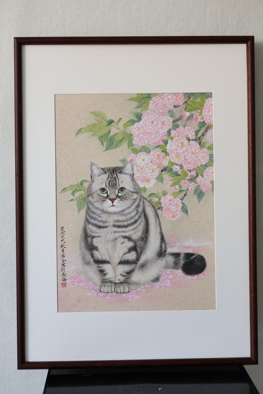 Framed original gongbi pet portrait