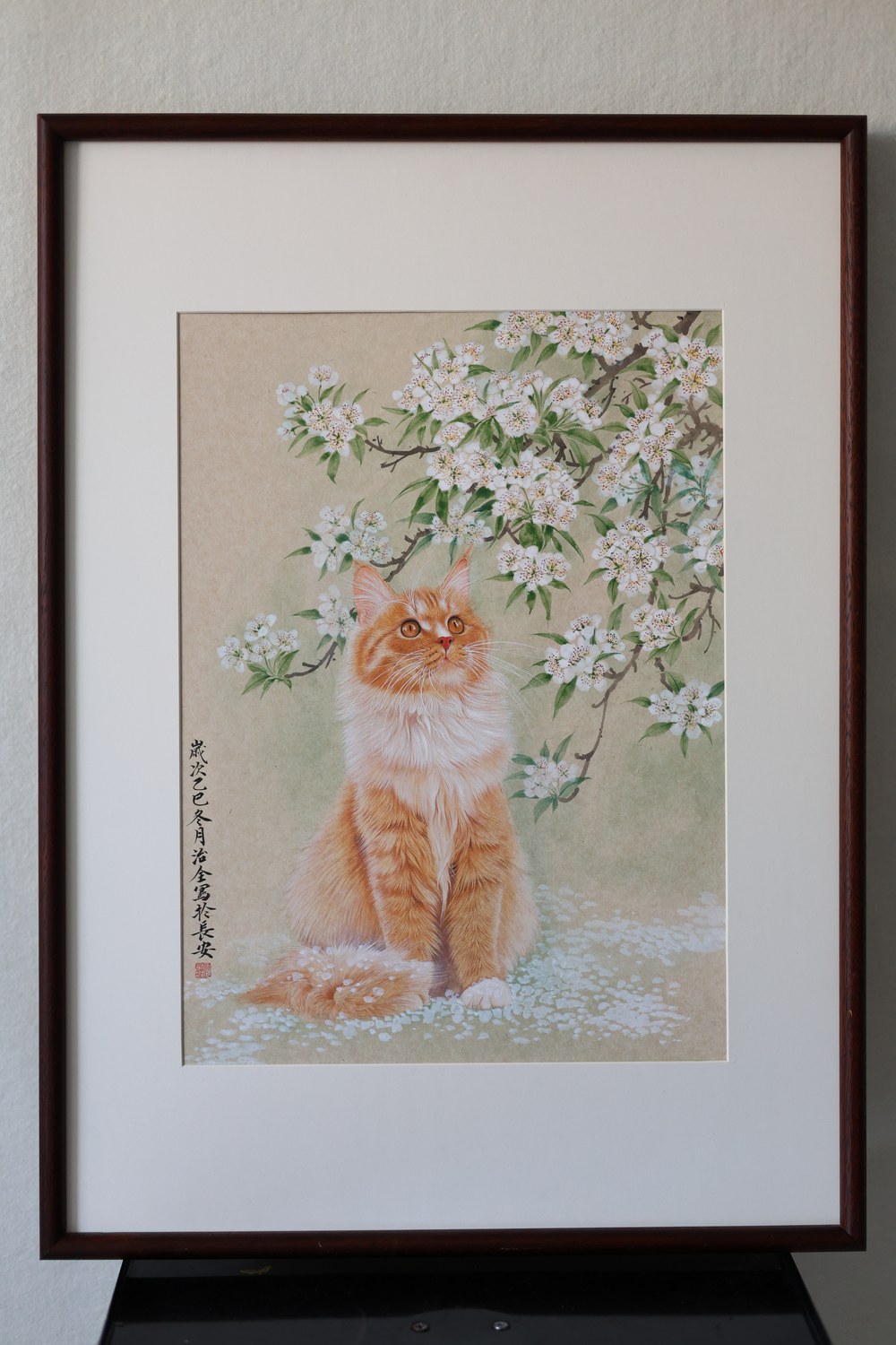 Framed original gongbi pet portrait