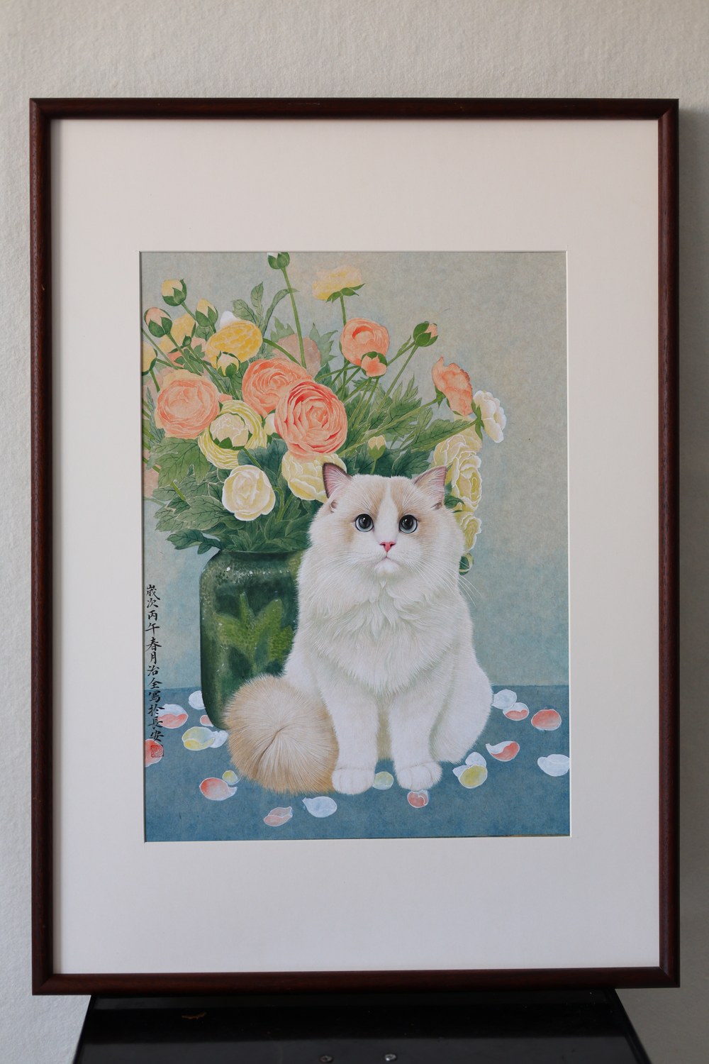 Framed original gongbi pet portrait